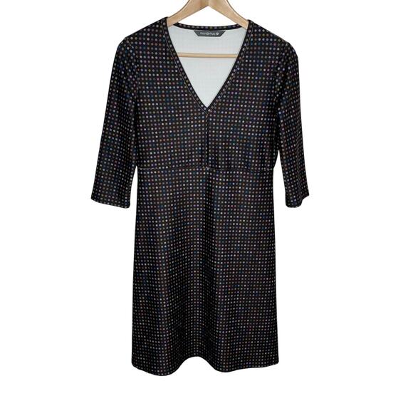 Nuu Muu Dress Womens Small Black Colorful Polka Dot V Neck 3/4 Sleeve Comfort - Picture 1 of 8
